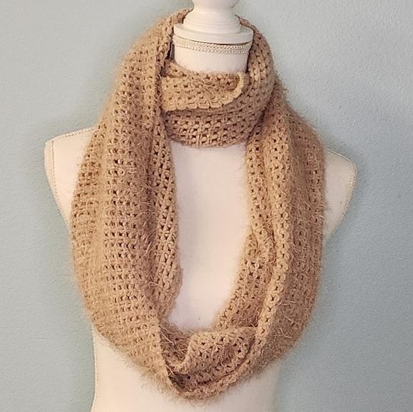 Cozy tan brown lightweight Knit versatile Infinity Scarf - Picture 2 of 5